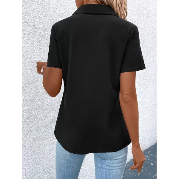 SweatyRocks Women's Casual Short Sleeve Collared Top Button Front Full Zip Up Tee Shirt