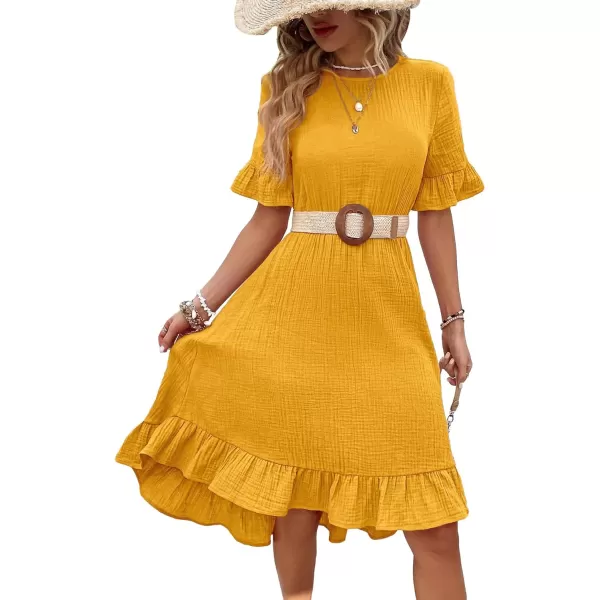 SweatyRocks Women's Casual Short Sleeve Ruffle Hem Dress Round Neck High Waist A Line Midi Dresses