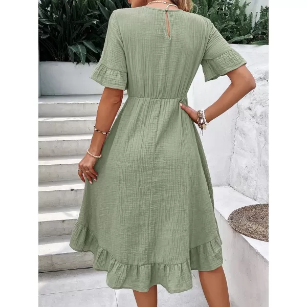 SweatyRocks Women's Casual Short Sleeve Ruffle Hem Dress Round Neck High Waist A Line Midi Dresses