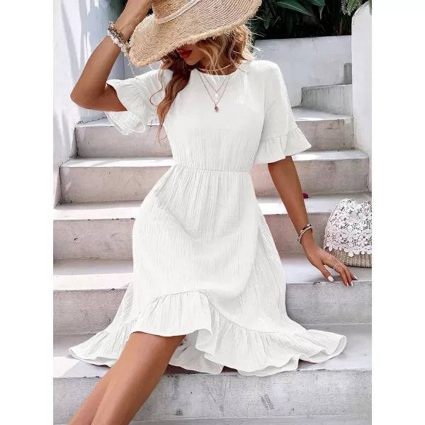 SweatyRocks Women's Casual Short Sleeve Ruffle Hem Dress Round Neck High Waist A Line Midi Dresses