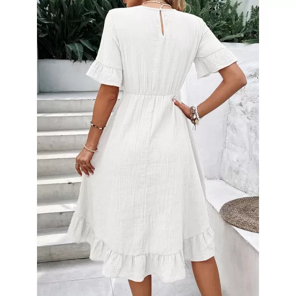 SweatyRocks Women's Casual Short Sleeve Ruffle Hem Dress Round Neck High Waist A Line Midi Dresses