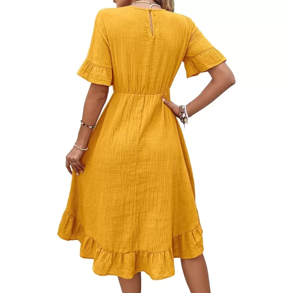 SweatyRocks Women's Casual Short Sleeve Ruffle Hem Dress Round Neck High Waist A Line Midi Dresses
