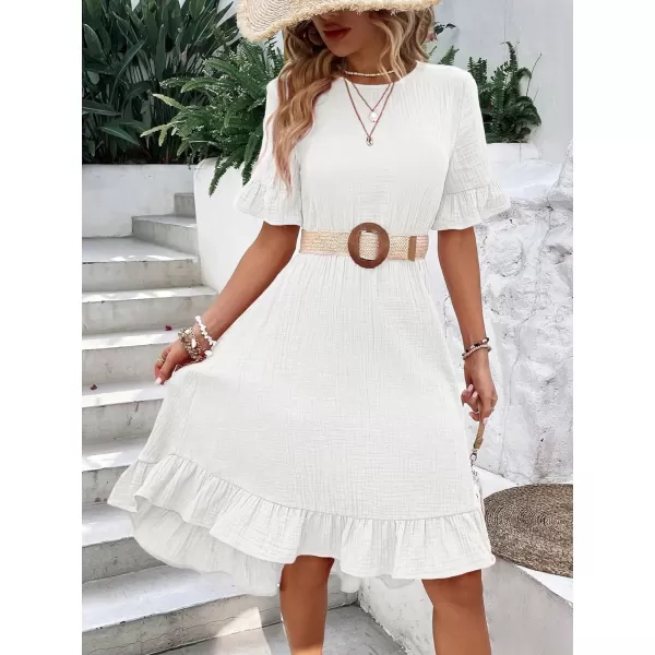 SweatyRocks Women's Casual Short Sleeve Ruffle Hem Dress Round Neck High Waist A Line Midi Dresses