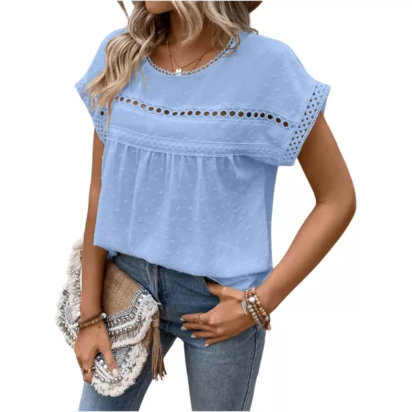 SweatyRocks Women's Casual Short Sleeve Summer Top Round Neck Lace Crochet Blouse Swiss Dots Blouse Tops