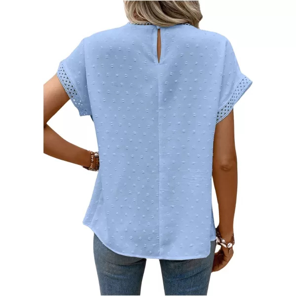 SweatyRocks Women's Casual Short Sleeve Summer Top Round Neck Lace Crochet Blouse Swiss Dots Blouse Tops