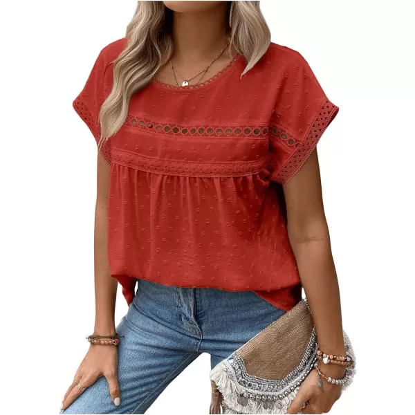 SweatyRocks Women's Casual Short Sleeve Summer Top Round Neck Lace Crochet Blouse Swiss Dots Blouse Tops