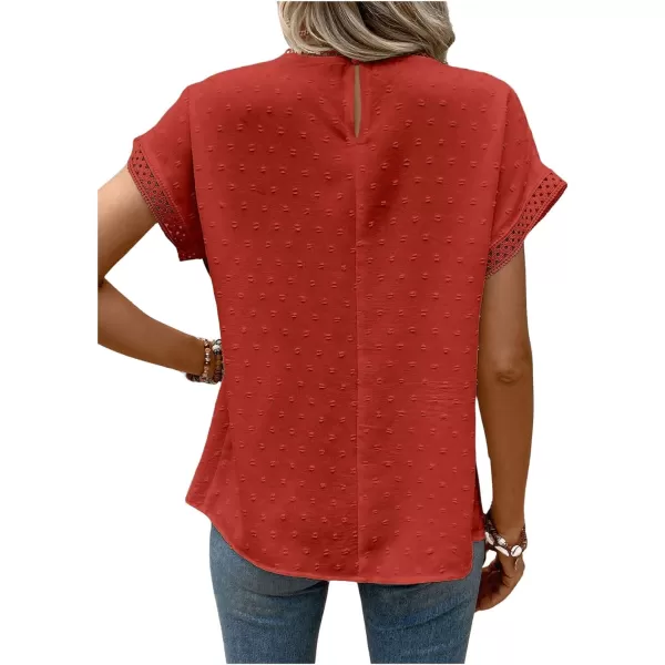SweatyRocks Women's Casual Short Sleeve Summer Top Round Neck Lace Crochet Blouse Swiss Dots Blouse Tops