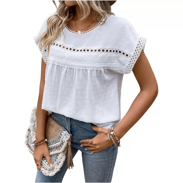 SweatyRocks Women's Casual Short Sleeve Summer Top Round Neck Lace Crochet Blouse Swiss Dots Blouse Tops