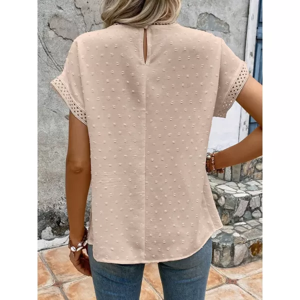 SweatyRocks Women's Casual Short Sleeve Summer Top Round Neck Lace Crochet Blouse Swiss Dots Blouse Tops