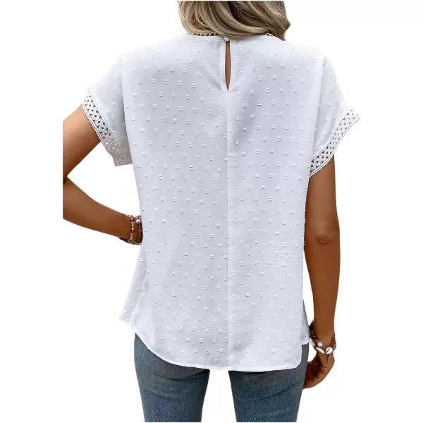 SweatyRocks Women's Casual Short Sleeve Summer Top Round Neck Lace Crochet Blouse Swiss Dots Blouse Tops