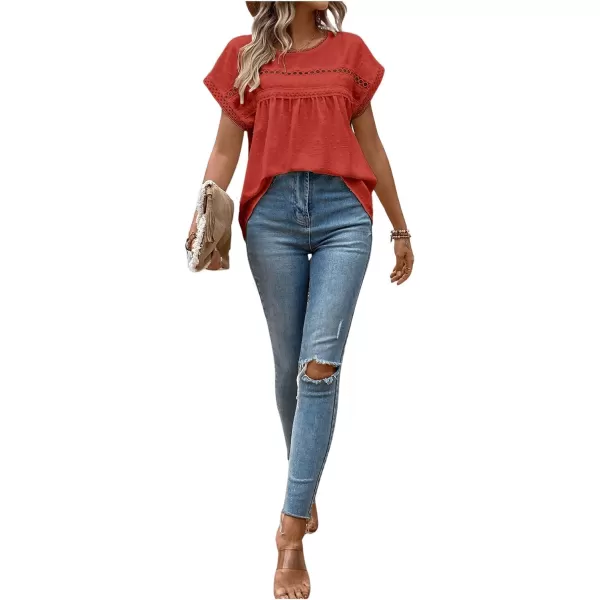 SweatyRocks Women's Casual Short Sleeve Summer Top Round Neck Lace Crochet Blouse Swiss Dots Blouse Tops