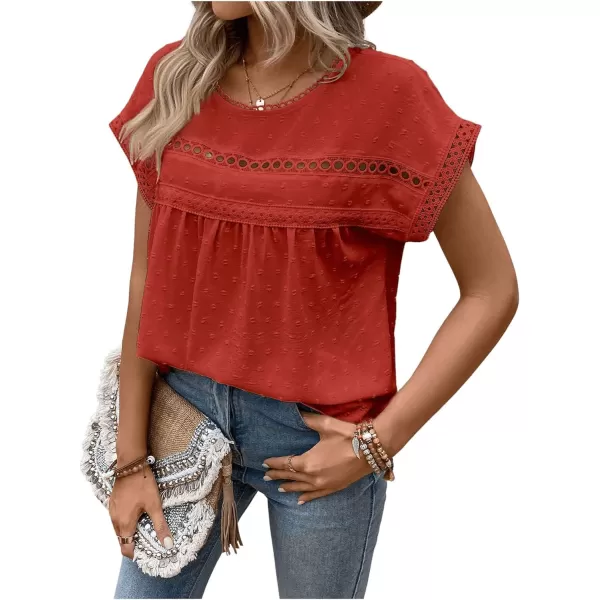 SweatyRocks Women's Casual Short Sleeve Summer Top Round Neck Lace Crochet Blouse Swiss Dots Blouse Tops