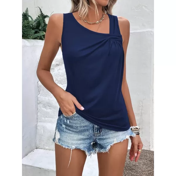 SweatyRocks Women's Casual Sleeveless Asymmetrical Twist Front Tank Top Summer Plain Tops