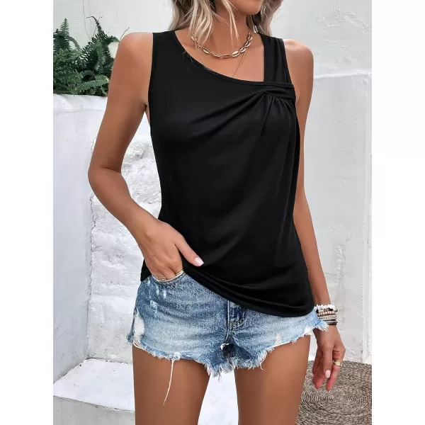 SweatyRocks Women's Casual Sleeveless Asymmetrical Twist Front Tank Top Summer Plain Tops
