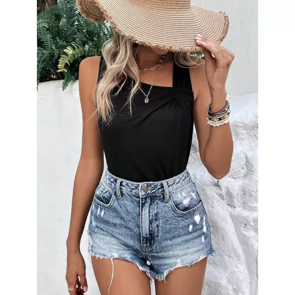 SweatyRocks Women's Casual Sleeveless Asymmetrical Twist Front Tank Top Summer Plain Tops