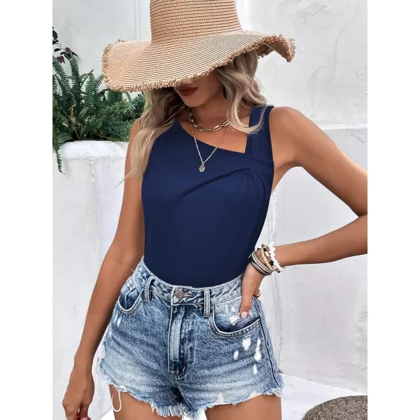 SweatyRocks Women's Casual Sleeveless Asymmetrical Twist Front Tank Top Summer Plain Tops