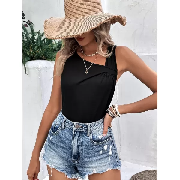 SweatyRocks Women's Casual Sleeveless Asymmetrical Twist Front Tank Top Summer Plain Tops
