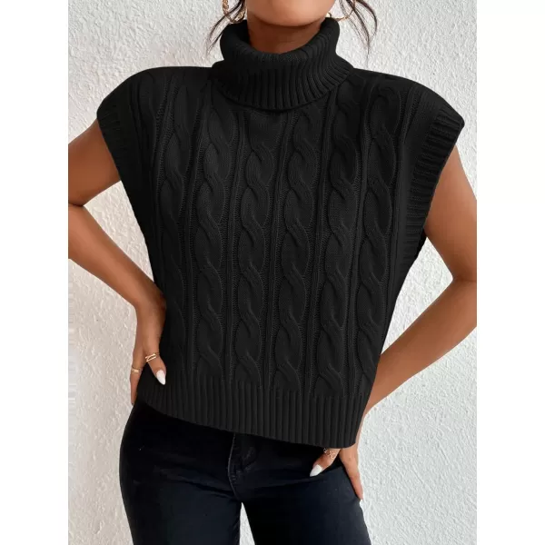 SweatyRocks Women's Casual Sleeveless Turtle Neck Sweater Vest Cable Knitted Solid Crop Tank Top