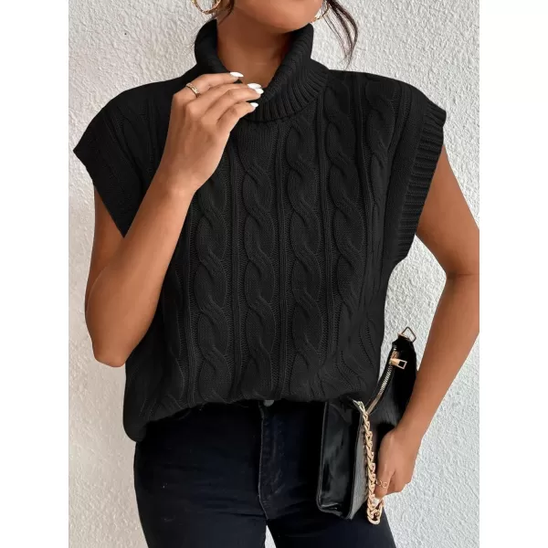 SweatyRocks Women's Casual Sleeveless Turtle Neck Sweater Vest Cable Knitted Solid Crop Tank Top