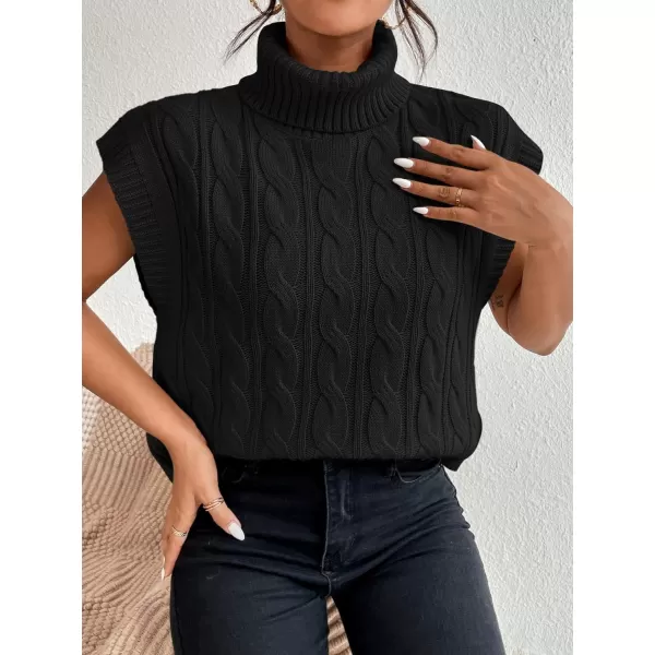 SweatyRocks Women's Casual Sleeveless Turtle Neck Sweater Vest Cable Knitted Solid Crop Tank Top
