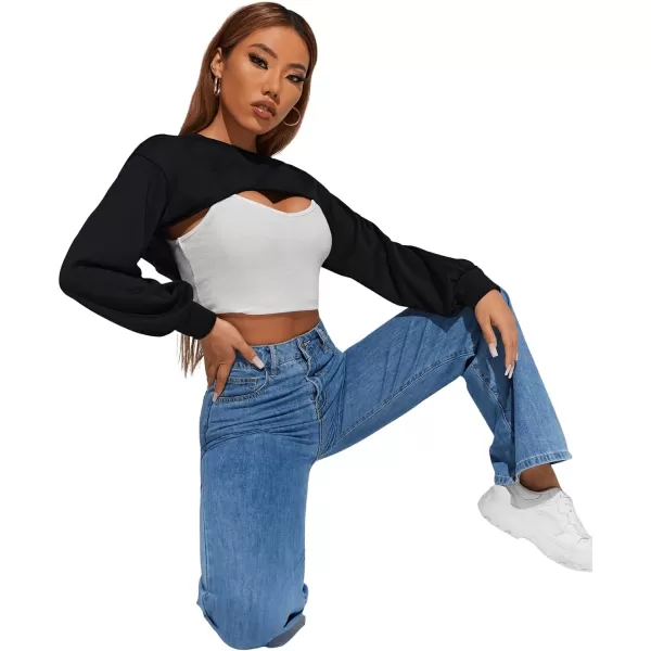SweatyRocks Women's Casual Solid Cut Out Front Long Sleeve Pullover Crop Top Sweatshirt