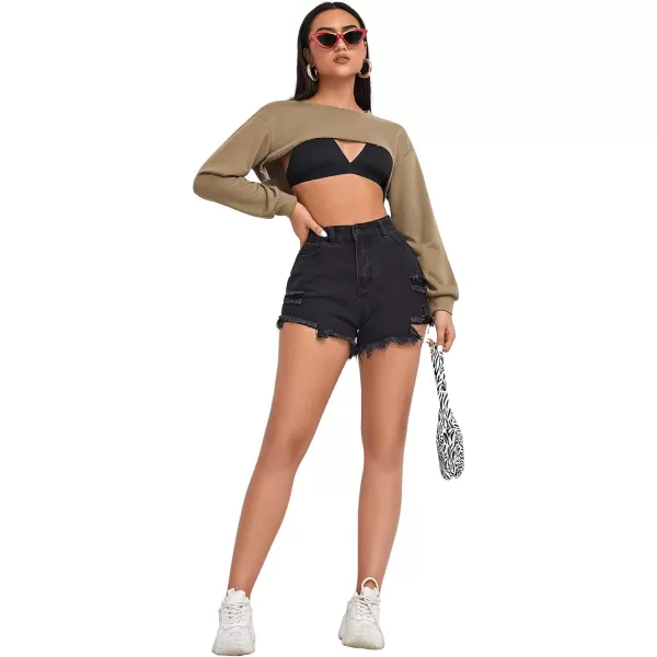 SweatyRocks Women's Casual Solid Cut Out Front Long Sleeve Pullover Crop Top Sweatshirt