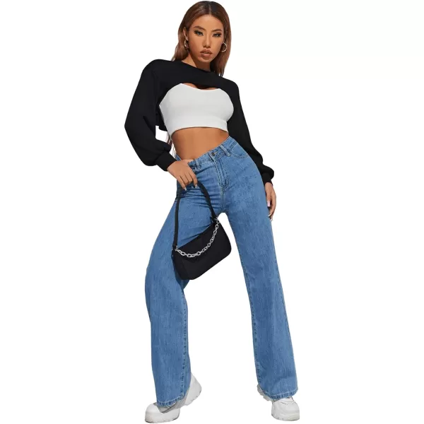 SweatyRocks Women's Casual Solid Cut Out Front Long Sleeve Pullover Crop Top Sweatshirt