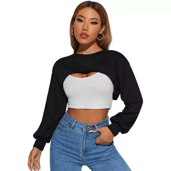 SweatyRocks Women's Casual Solid Cut Out Front Long Sleeve Pullover Crop Top Sweatshirt