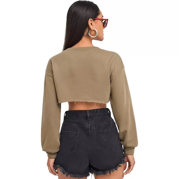 SweatyRocks Women's Casual Solid Cut Out Front Long Sleeve Pullover Crop Top Sweatshirt