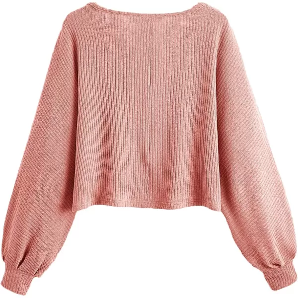 SweatyRocks Women's Casual Solid Ribbed Knit Raglan Long Sleeve Crop Top T Shirt