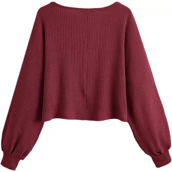 SweatyRocks Women's Casual Solid Ribbed Knit Raglan Long Sleeve Crop Top T Shirt