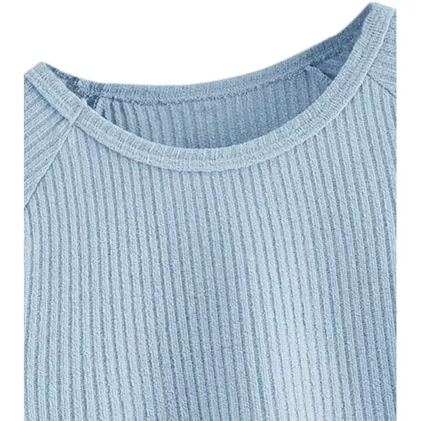 SweatyRocks Women's Casual Solid Ribbed Knit Raglan Long Sleeve Crop Top T Shirt