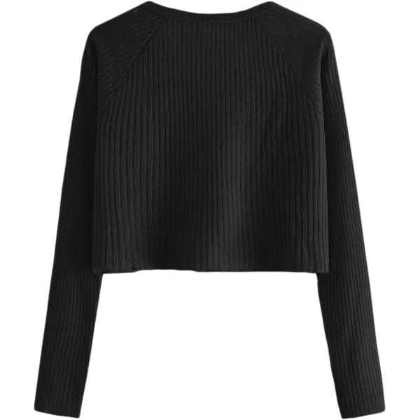 SweatyRocks Women's Casual Solid Ribbed Knit Raglan Long Sleeve Crop Top T Shirt