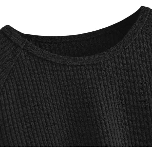 SweatyRocks Women's Casual Solid Ribbed Knit Raglan Long Sleeve Crop Top T Shirt