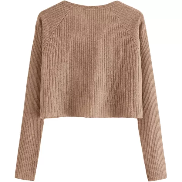 SweatyRocks Women's Casual Solid Ribbed Knit Raglan Long Sleeve Crop Top T Shirt