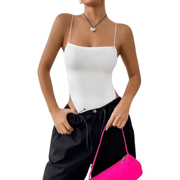 SweatyRocks Women's Casual Spaghetti Strap Backless High Cut Solid Cami Bodysuit