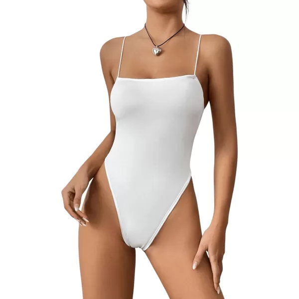 SweatyRocks Women's Casual Spaghetti Strap Backless High Cut Solid Cami Bodysuit