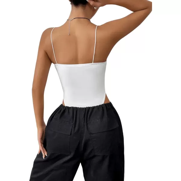 SweatyRocks Women's Casual Spaghetti Strap Backless High Cut Solid Cami Bodysuit
