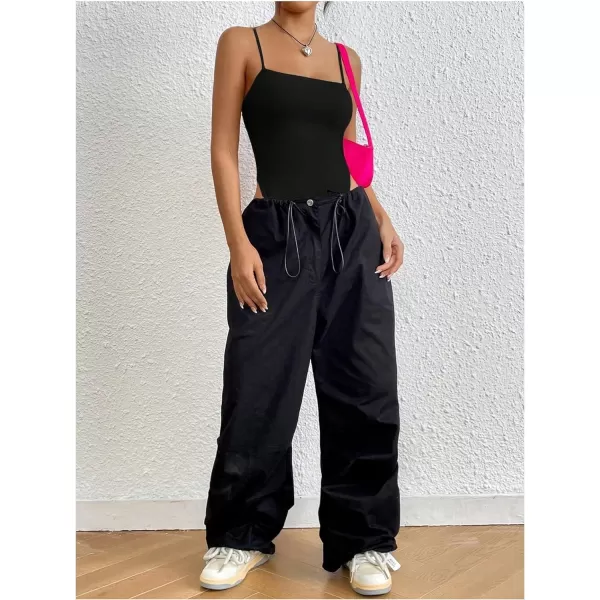 SweatyRocks Women's Casual Spaghetti Strap Backless High Cut Solid Cami Bodysuit
