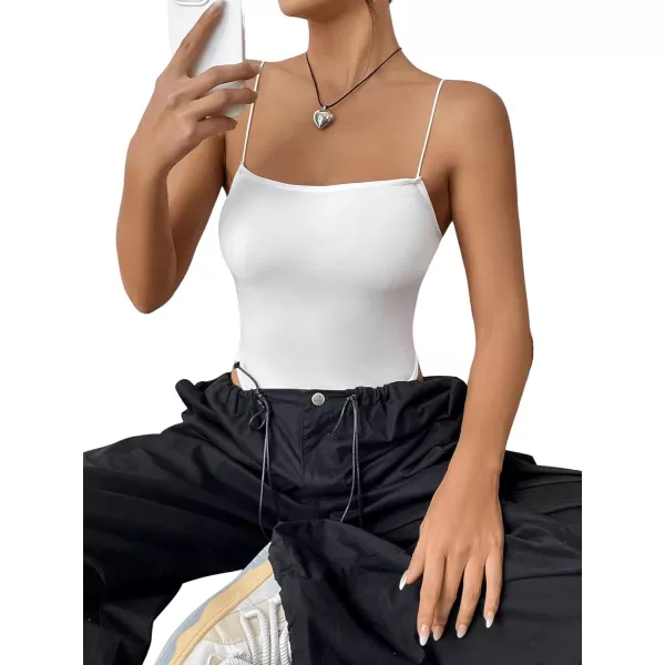 SweatyRocks Women's Casual Spaghetti Strap Backless High Cut Solid Cami Bodysuit