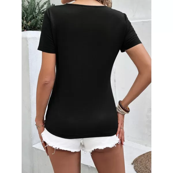 SweatyRocks Women's Casual Sparkle Sequin V Neck Tee Shirt Short Sleeve Tee Tops with Pocket