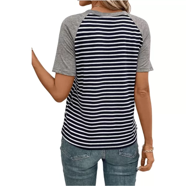 SweatyRocks Women's Casual Striped Print Short Raglan Sleeve Tee Shirt Round Neck Basic Tops with Pocket