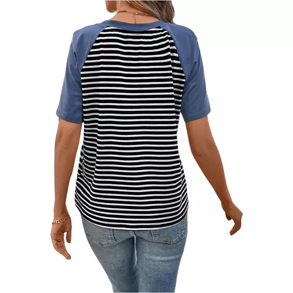 SweatyRocks Women's Casual Striped Print Short Raglan Sleeve Tee Shirt Round Neck Basic Tops with Pocket
