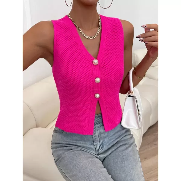 SweatyRocks Women's Casual V Neck Button Down Vest Tank Top Sleeveless Cardigan Sweater Vest