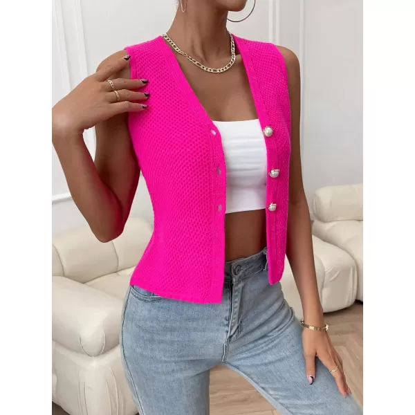SweatyRocks Women's Casual V Neck Button Down Vest Tank Top Sleeveless Cardigan Sweater Vest