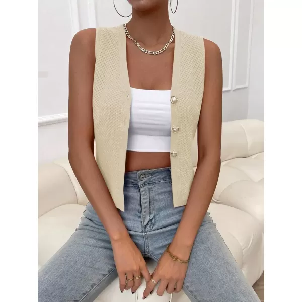 SweatyRocks Women's Casual V Neck Button Down Vest Tank Top Sleeveless Cardigan Sweater Vest