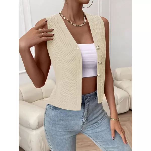 SweatyRocks Women's Casual V Neck Button Down Vest Tank Top Sleeveless Cardigan Sweater Vest