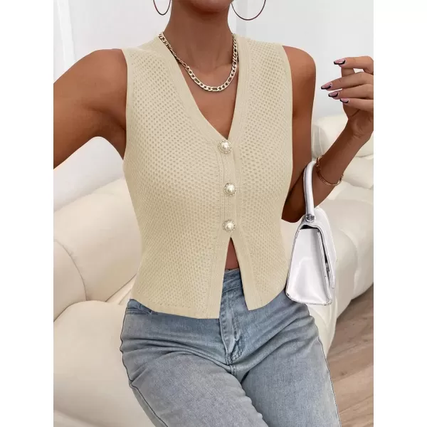SweatyRocks Women's Casual V Neck Button Down Vest Tank Top Sleeveless Cardigan Sweater Vest
