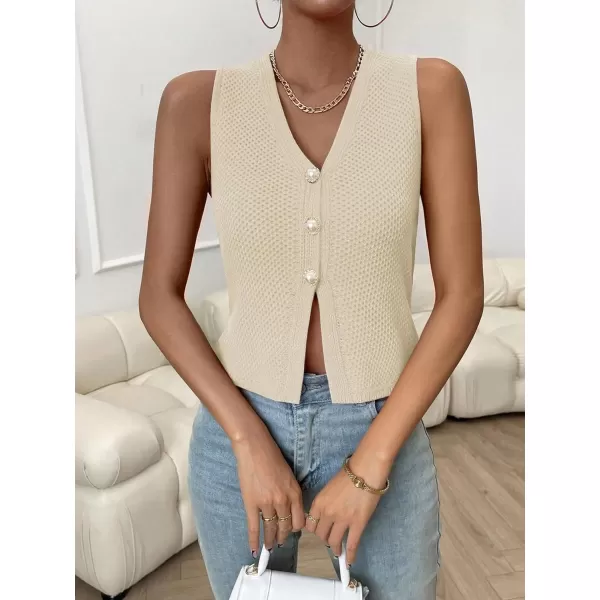 SweatyRocks Women's Casual V Neck Button Down Vest Tank Top Sleeveless Cardigan Sweater Vest