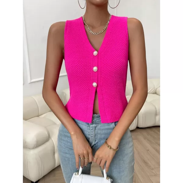 SweatyRocks Women's Casual V Neck Button Down Vest Tank Top Sleeveless Cardigan Sweater Vest
